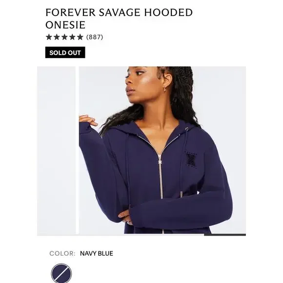 0153 Savage X Fenty Forever Savage Hooded Onesie Navy Blue L NWT - Picture 4 of 10
